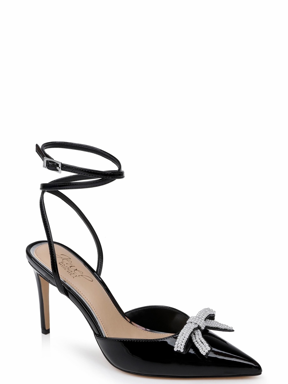 Badgley Mischka Black Pearl-Embellished Pointed-Toe Ankle-Strap Pumps